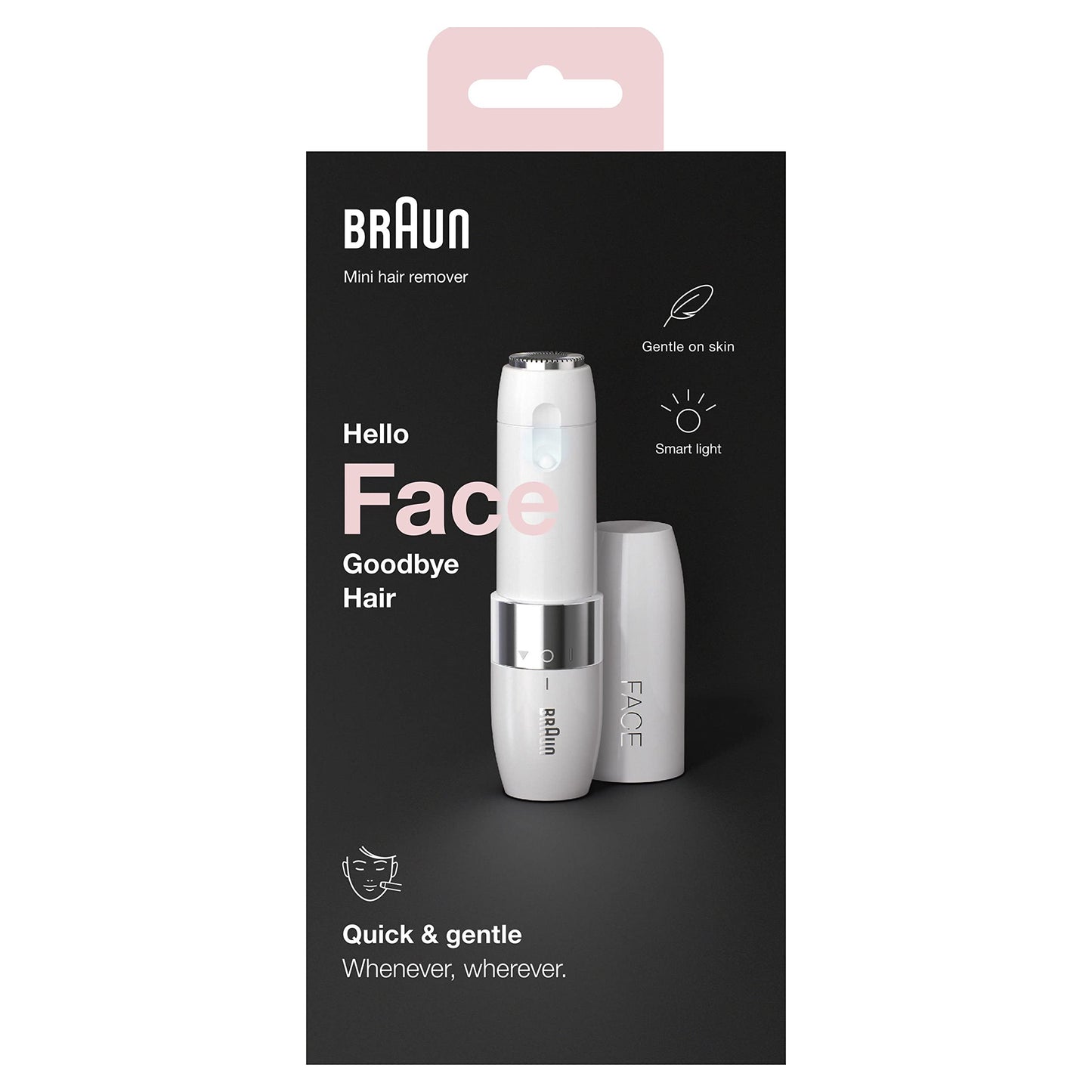 Braun Face Mini Hair Remover FS1000, Electric Facial Hair Removal for Women, Facial Hair Remover, Quick & Gentle, Finishing Touch for Upper Lips, Chin & Cheeks, Ideal for On-the-Go, with Smartlight, White Color