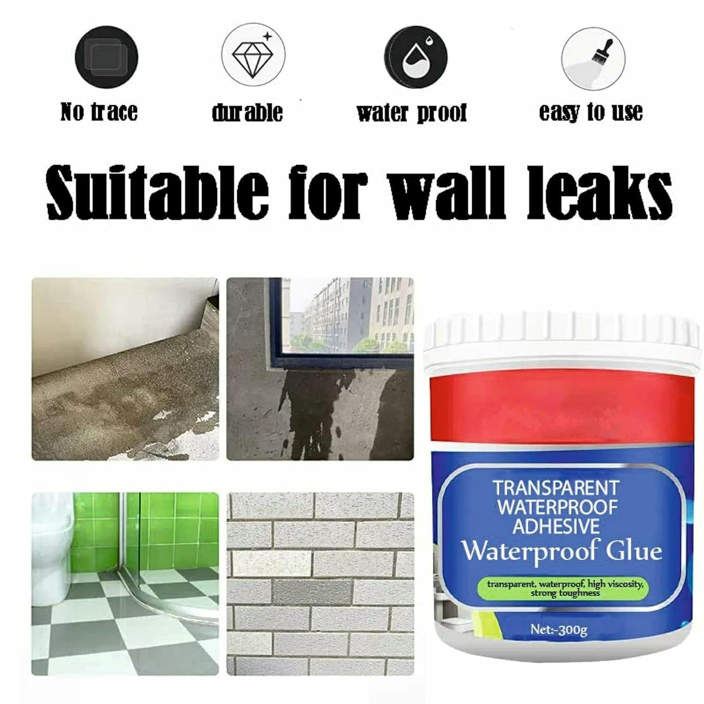 Crack Seal Glue 300gm with Brush Transparent Waterproof Glue for Roof Leakage Crack Seal Agent Roof Water Leakage Solution Water Proof Glue Transparent Glue (1)