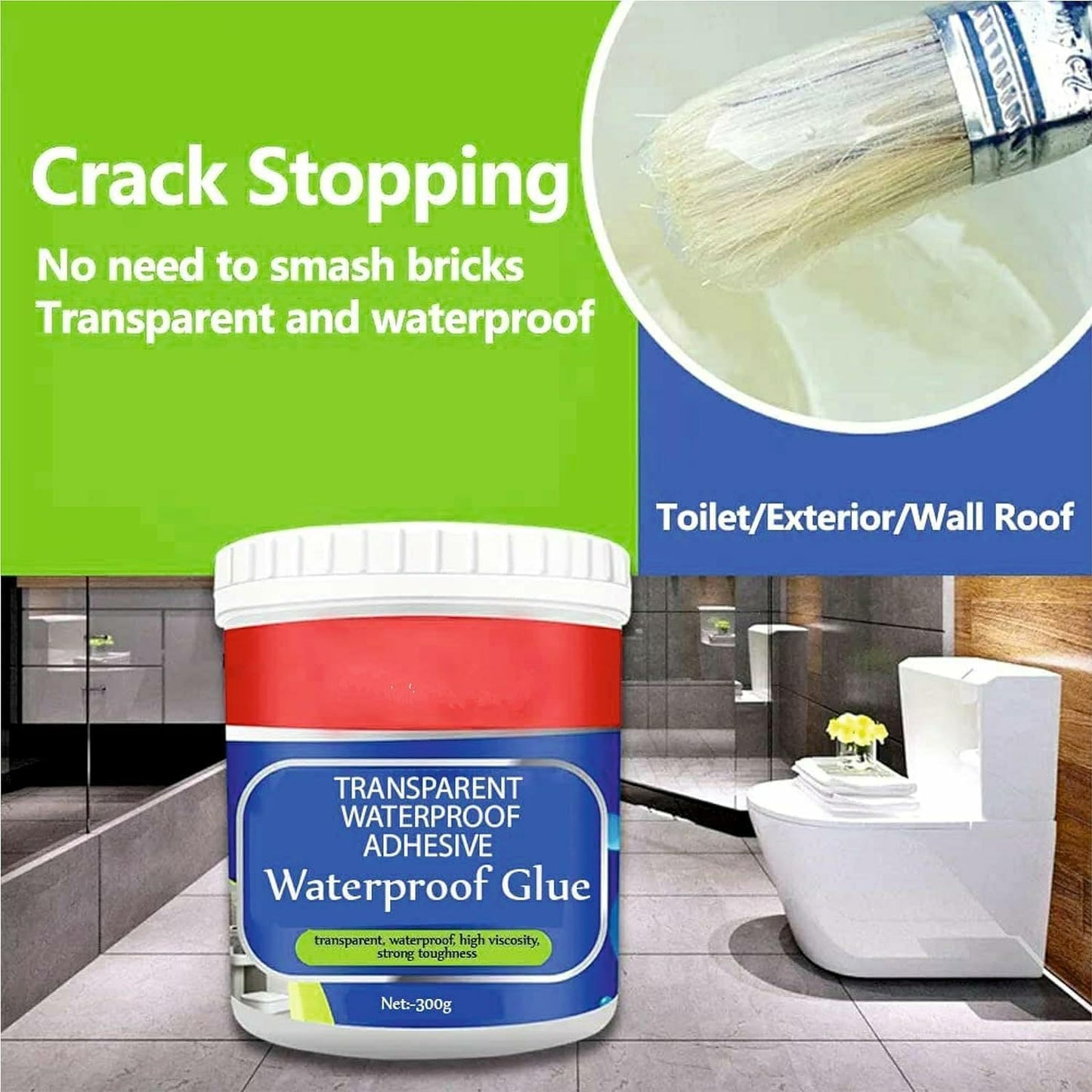 Crack Seal Glue 300gm with Brush Transparent Waterproof Glue for Roof Leakage Crack Seal Agent Roof Water Leakage Solution Water Proof Glue Transparent Glue (1)