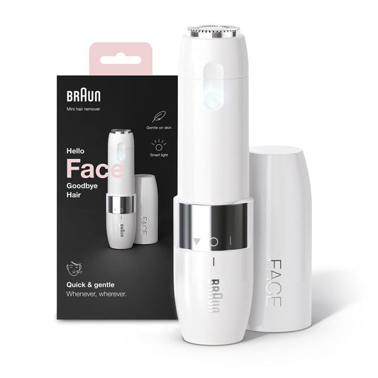 Braun Face Mini Hair Remover FS1000, Electric Facial Hair Removal for Women, Facial Hair Remover, Quick & Gentle, Finishing Touch for Upper Lips, Chin & Cheeks, Ideal for On-the-Go, with Smartlight, White Color